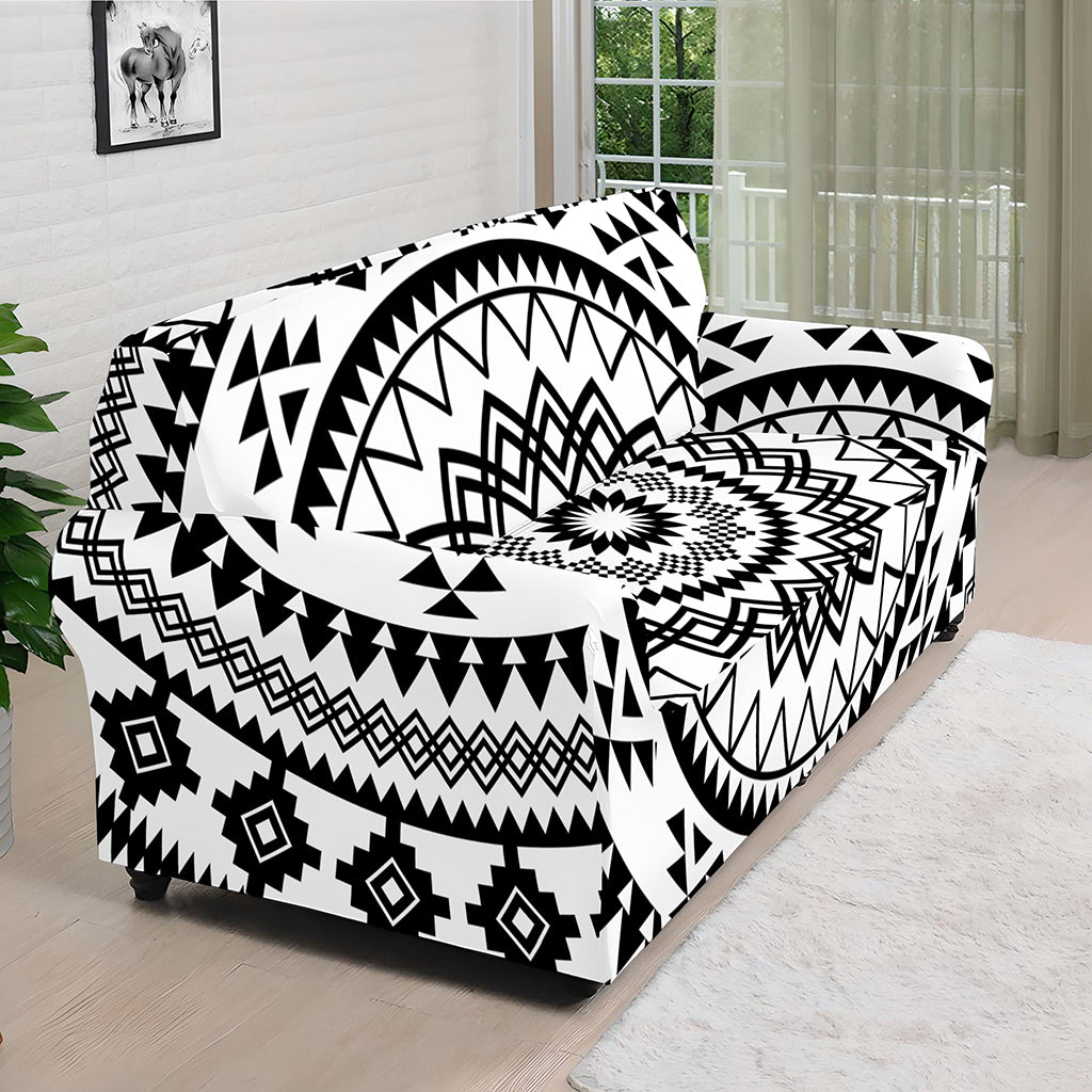 Black And White Tribal Mandala Print Sofa Cover
