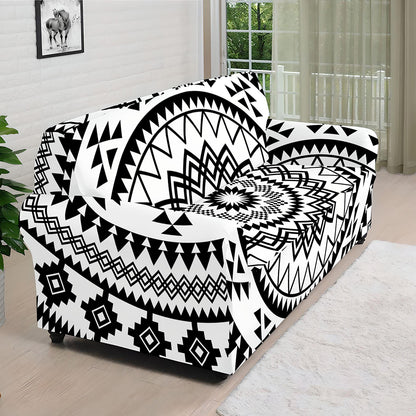 Black And White Tribal Mandala Print Sofa Cover