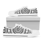 Black And White Tribal Mandala Print White Low Top Shoes