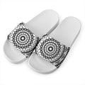Black And White Tribal Mandala Print White Slide Sandals