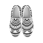 Black And White Tribal Mandala Print White Slip On Shoes