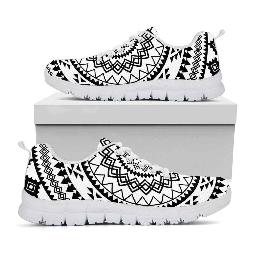 Black And White Tribal Mandala Print White Sneakers