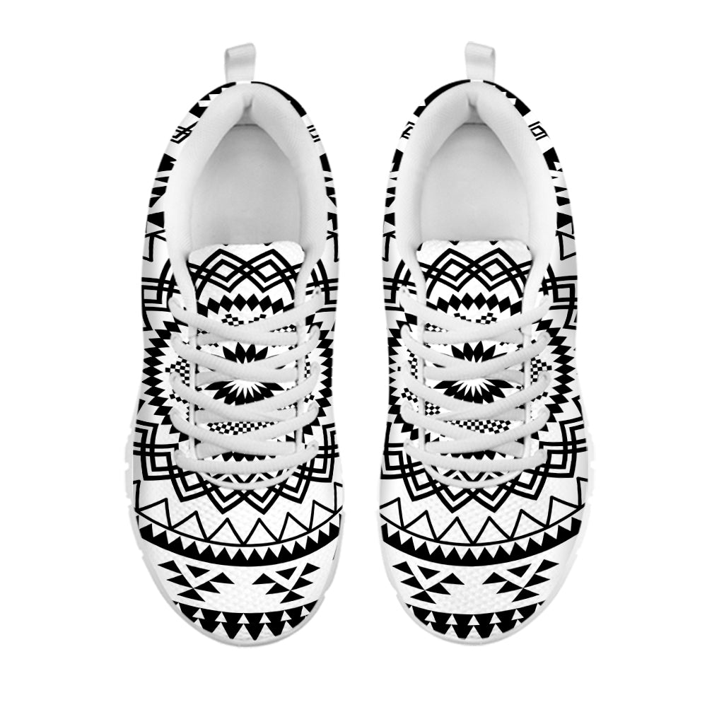 Black And White Tribal Mandala Print White Sneakers