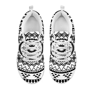 Black And White Tribal Mandala Print White Sneakers