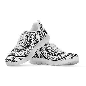 Black And White Tribal Mandala Print White Sneakers