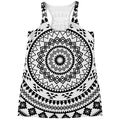 Black And White Tribal Mandala Print Women's Racerback Tank Top