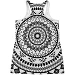 Black And White Tribal Mandala Print Women's Racerback Tank Top