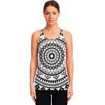 Black And White Tribal Mandala Print Women's Racerback Tank Top