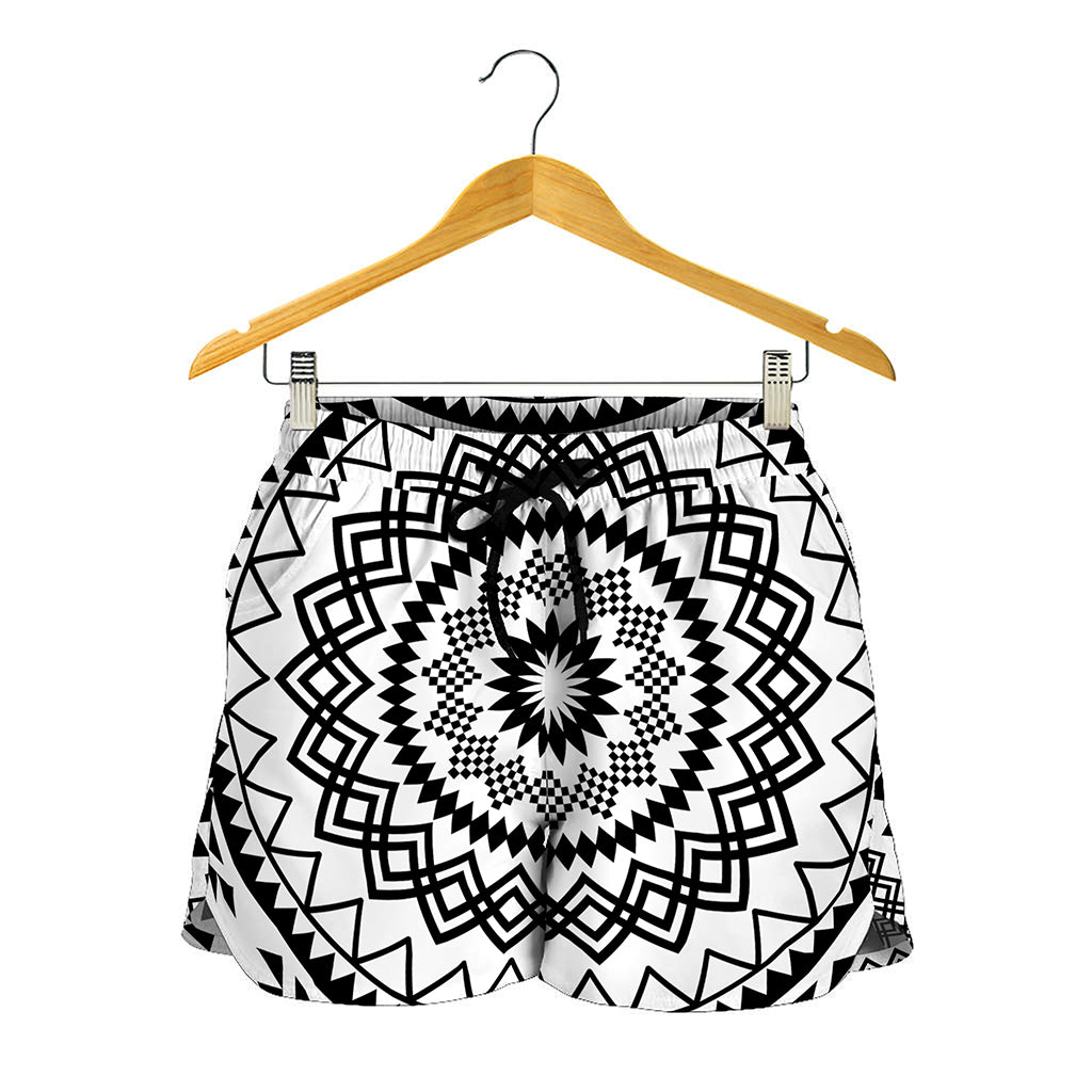 Black And White Tribal Mandala Print Women's Shorts