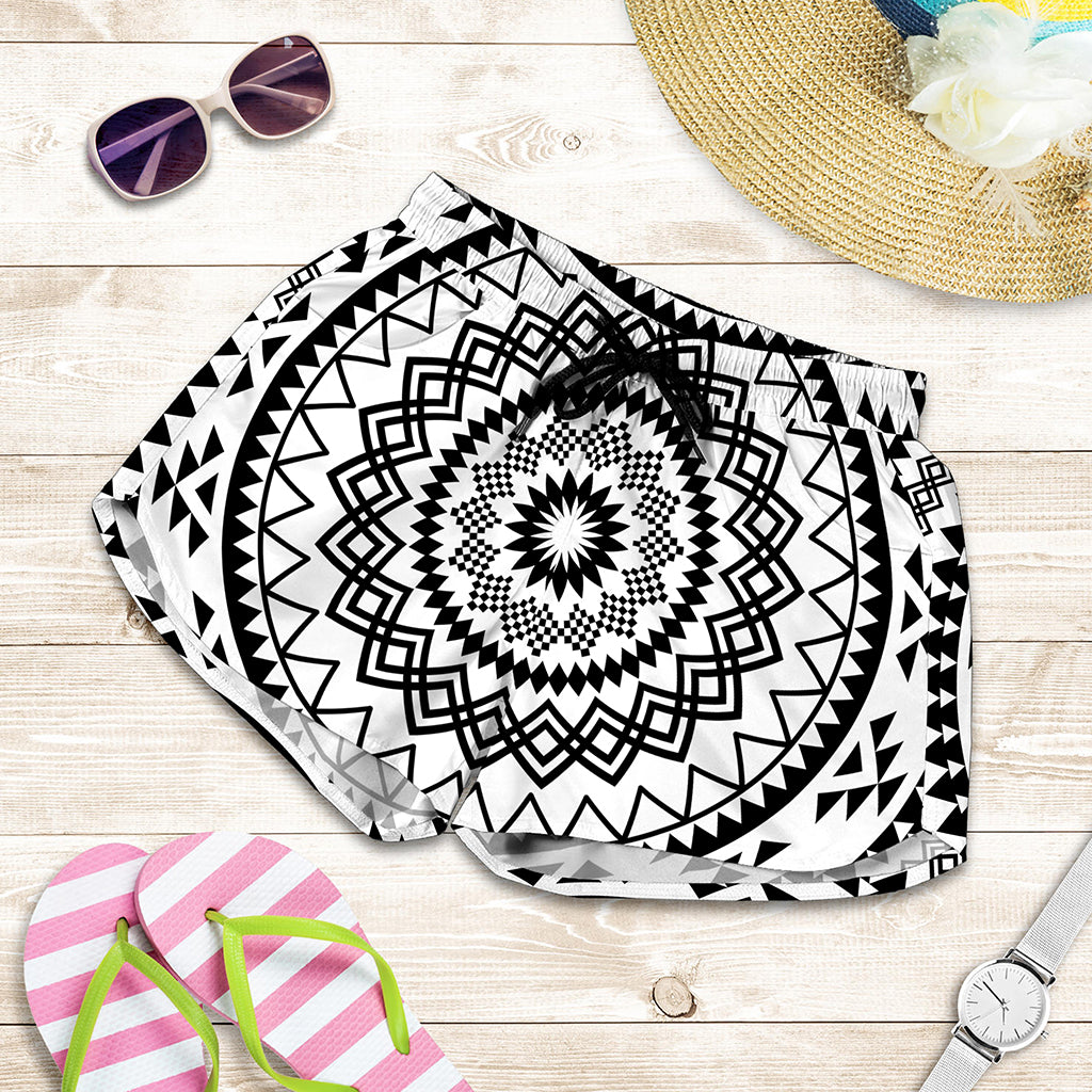 Black And White Tribal Mandala Print Women's Shorts