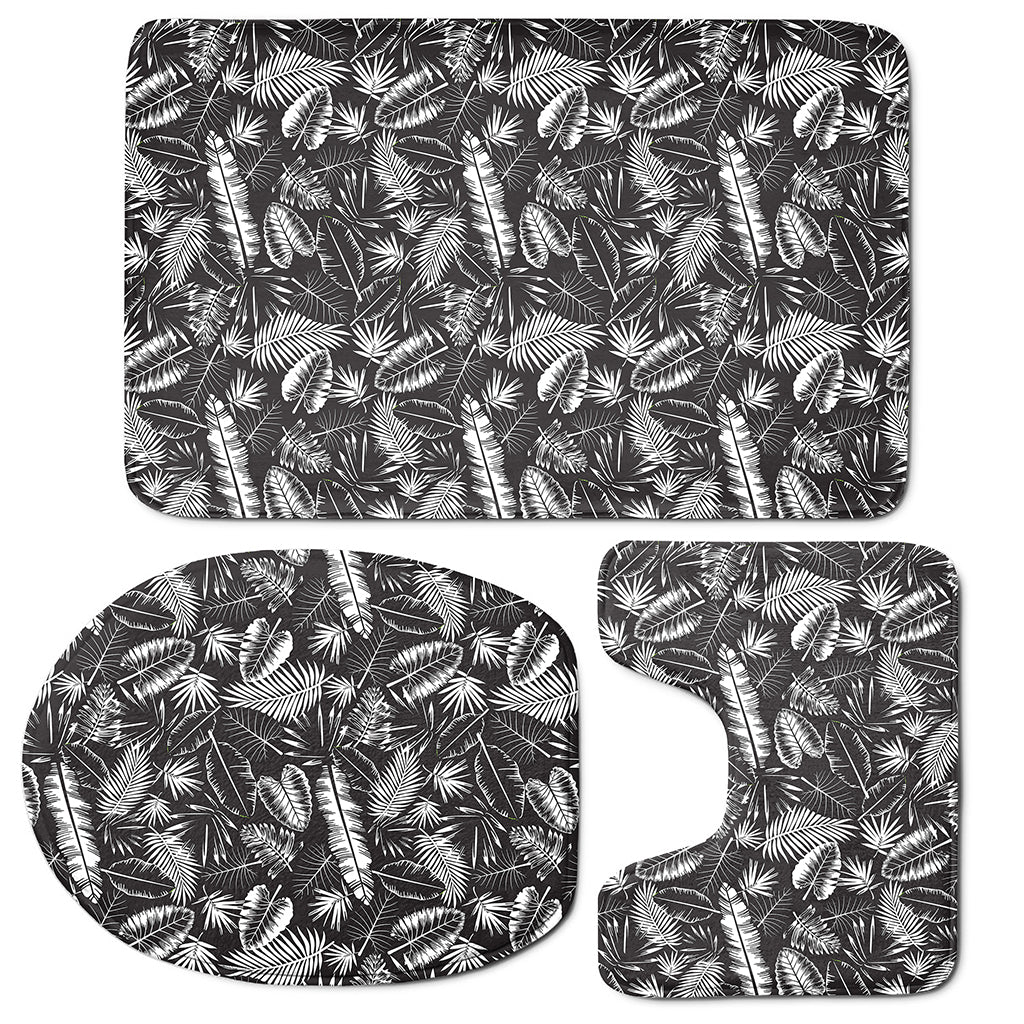 Black And White Tropical Palm Leaf Print 3 Piece Bath Mat Set
