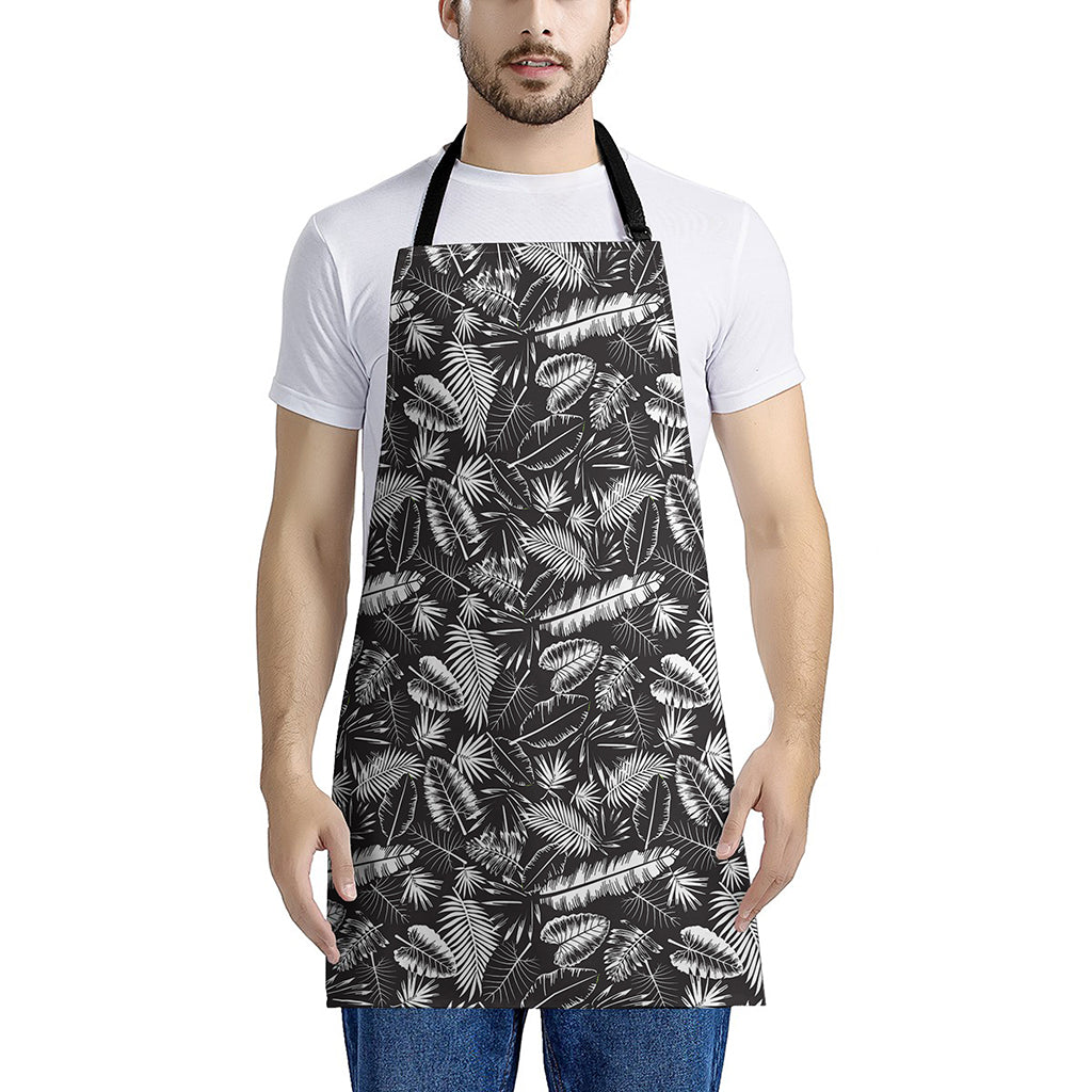 Black And White Tropical Palm Leaf Print Apron