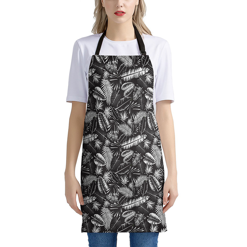 Black And White Tropical Palm Leaf Print Apron