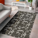 Black And White Tropical Palm Leaf Print Area Rug