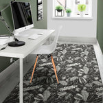 Black And White Tropical Palm Leaf Print Area Rug