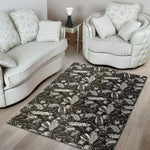 Black And White Tropical Palm Leaf Print Area Rug