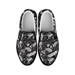 Black And White Tropical Palm Leaf Print Black Slip On Shoes