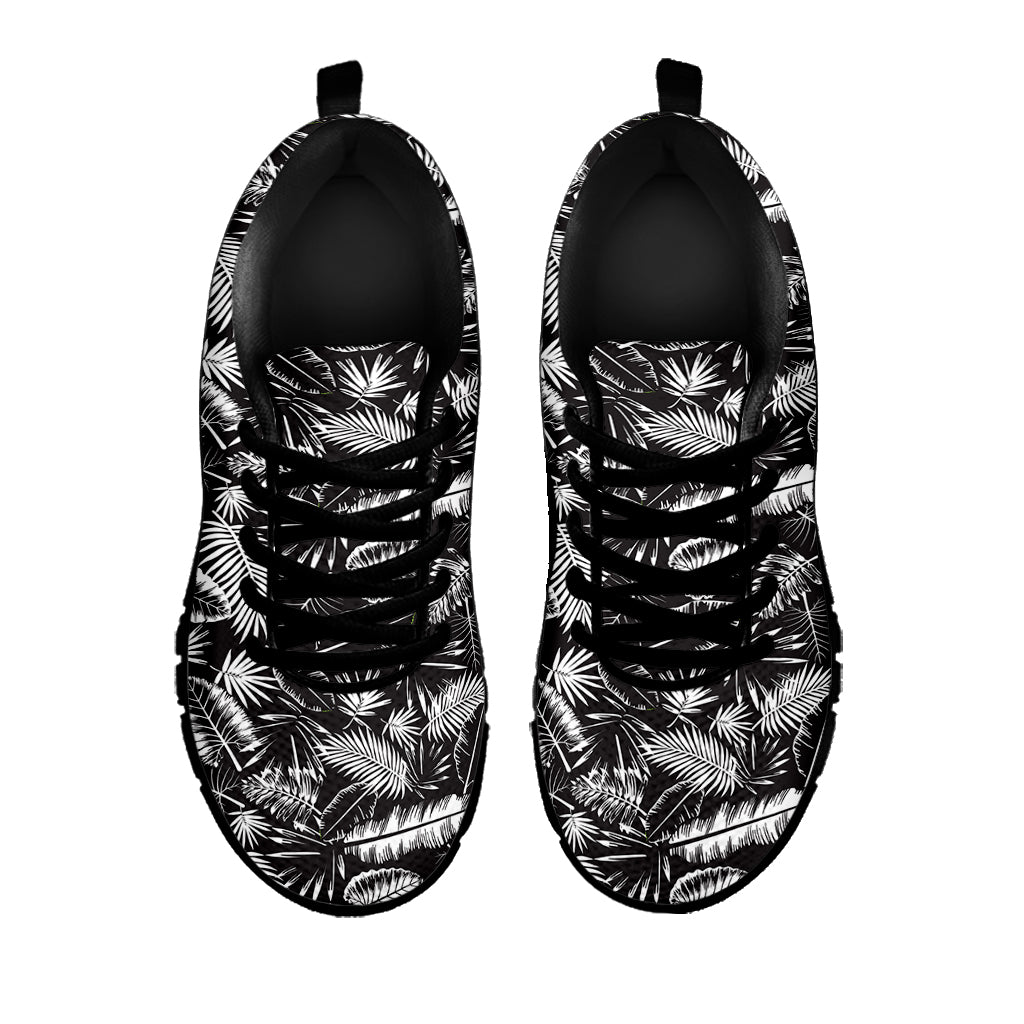 Black And White Tropical Palm Leaf Print Black Sneakers