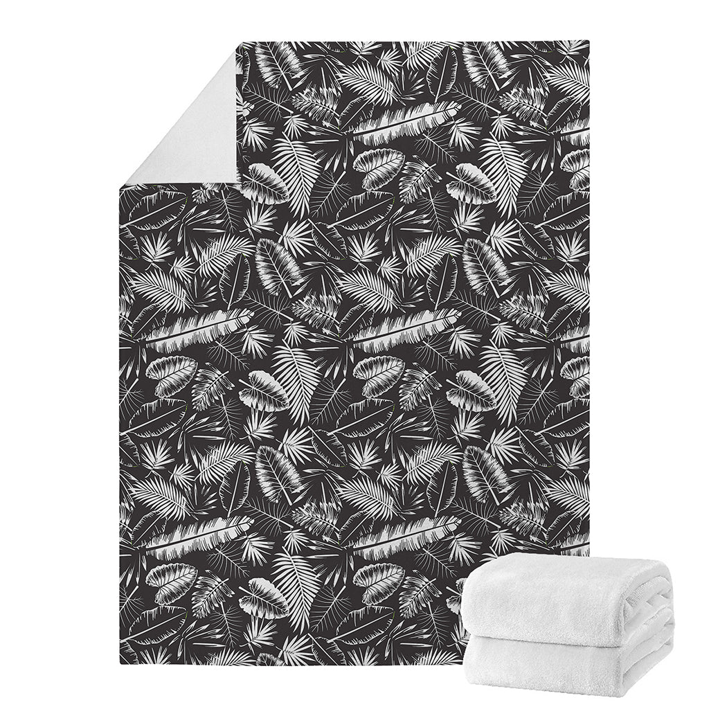 Black And White Tropical Palm Leaf Print Blanket