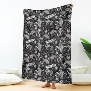 Black And White Tropical Palm Leaf Print Blanket