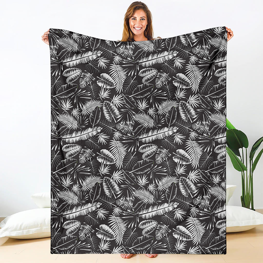 Black And White Tropical Palm Leaf Print Blanket