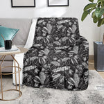 Black And White Tropical Palm Leaf Print Blanket