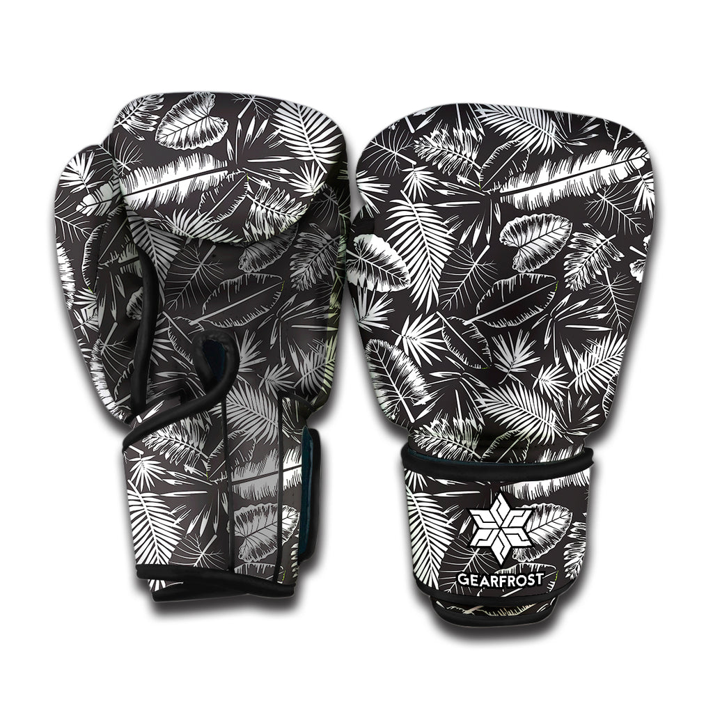 Black And White Tropical Palm Leaf Print Boxing Gloves