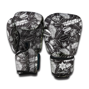 Black And White Tropical Palm Leaf Print Boxing Gloves