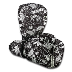 Black And White Tropical Palm Leaf Print Boxing Gloves