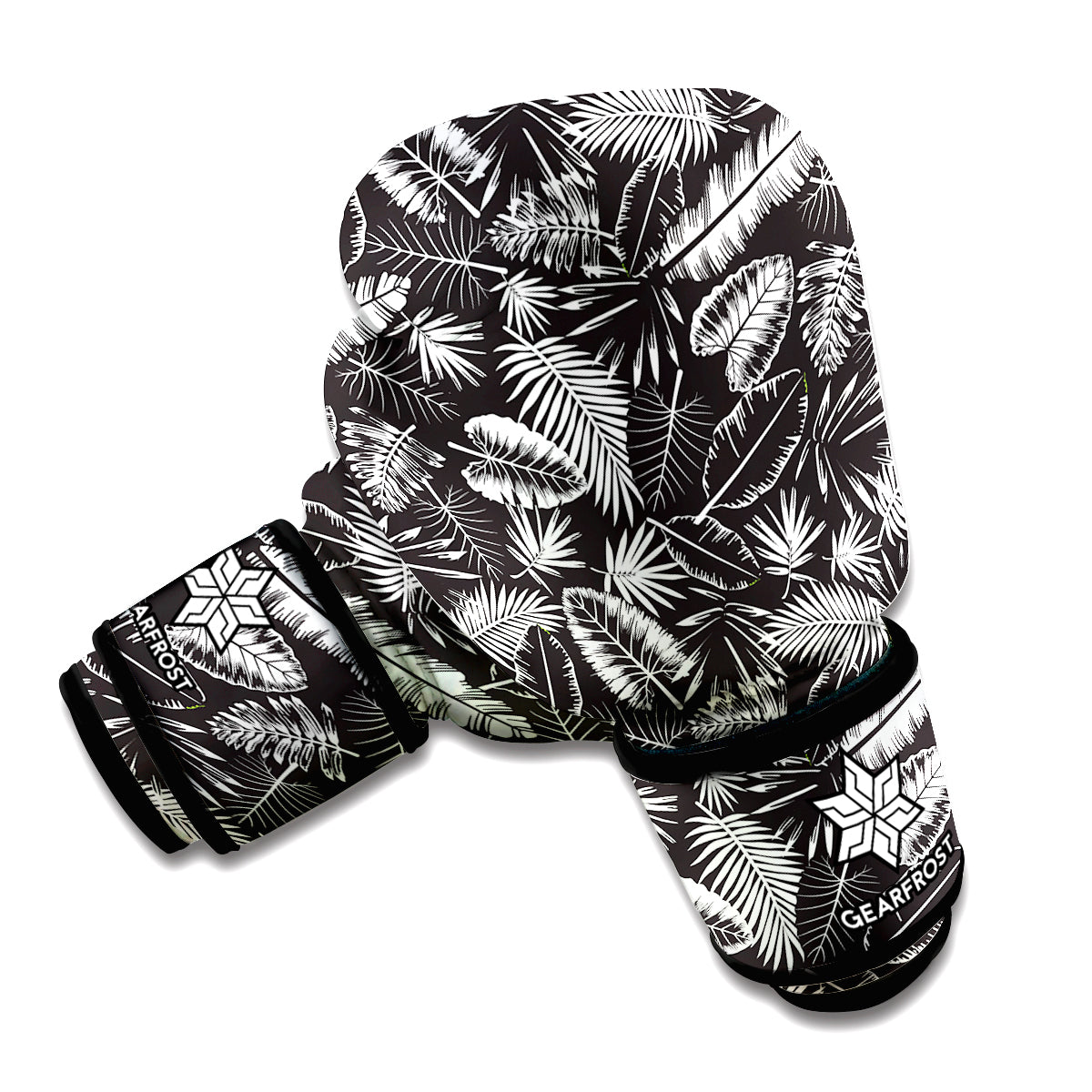 Black And White Tropical Palm Leaf Print Boxing Gloves