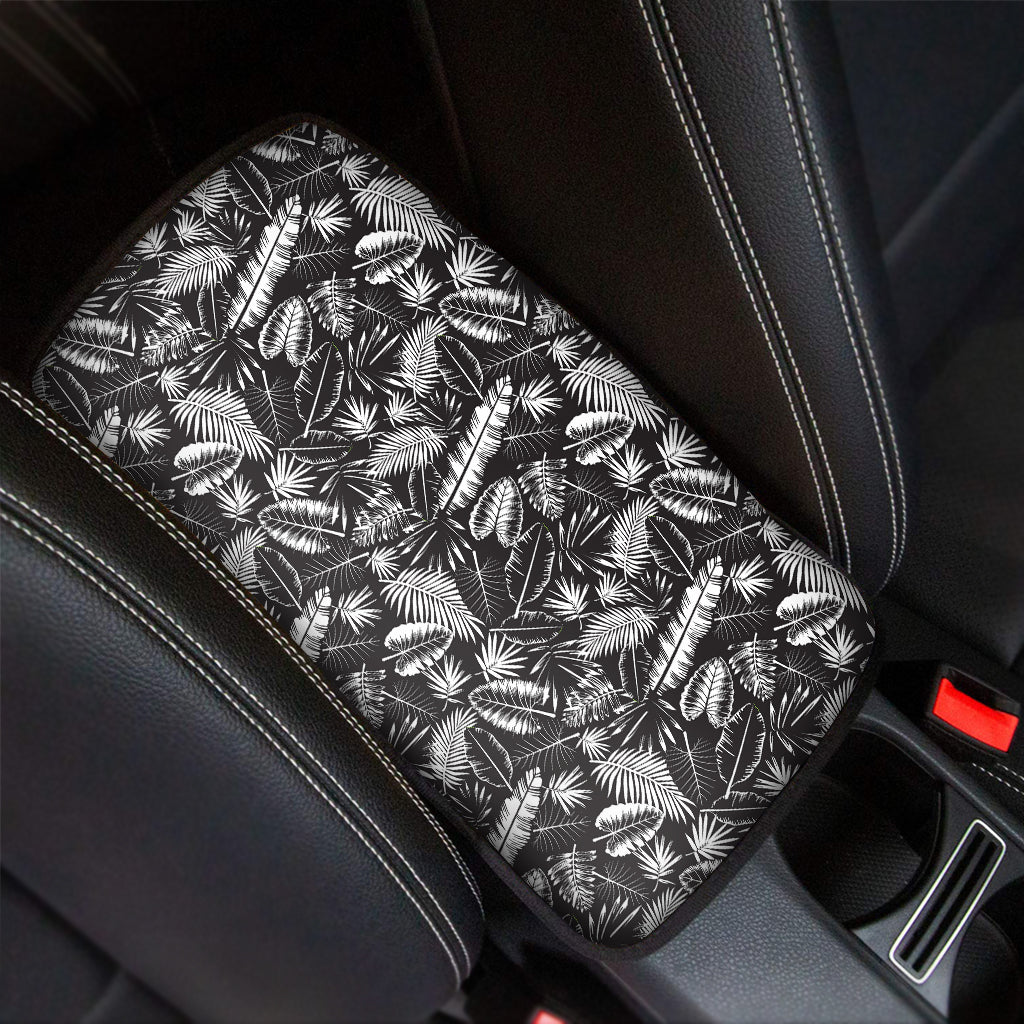 Black And White Tropical Palm Leaf Print Car Center Console Cover