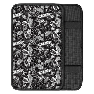 Black And White Tropical Palm Leaf Print Car Center Console Cover