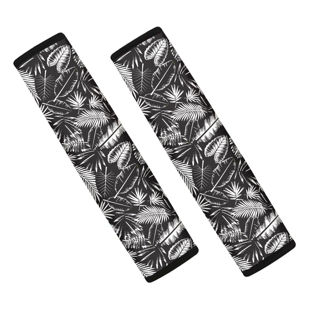 Black And White Tropical Palm Leaf Print Car Seat Belt Covers