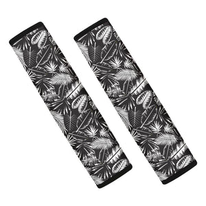 Black And White Tropical Palm Leaf Print Car Seat Belt Covers