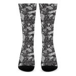 Black And White Tropical Palm Leaf Print Crew Socks