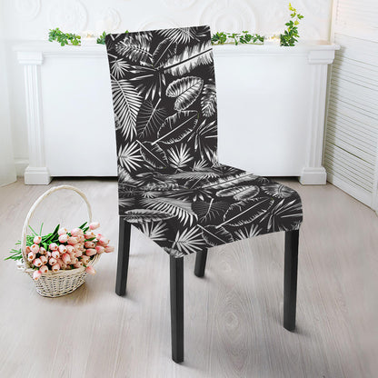 Black And White Tropical Palm Leaf Print Dining Chair Slipcover