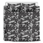 Black And White Tropical Palm Leaf Print Duvet Cover Bedding Set