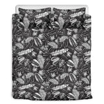 Black And White Tropical Palm Leaf Print Duvet Cover Bedding Set