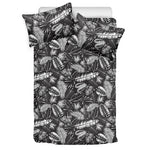 Black And White Tropical Palm Leaf Print Duvet Cover Bedding Set