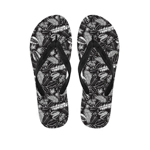 Black And White Tropical Palm Leaf Print Flip Flops