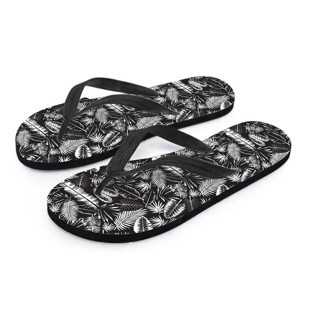 Black And White Tropical Palm Leaf Print Flip Flops