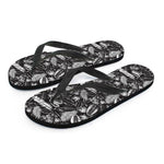 Black And White Tropical Palm Leaf Print Flip Flops