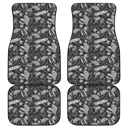 Black And White Tropical Palm Leaf Print Front and Back Car Floor Mats