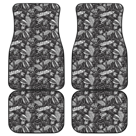 Black And White Tropical Palm Leaf Print Front and Back Car Floor Mats