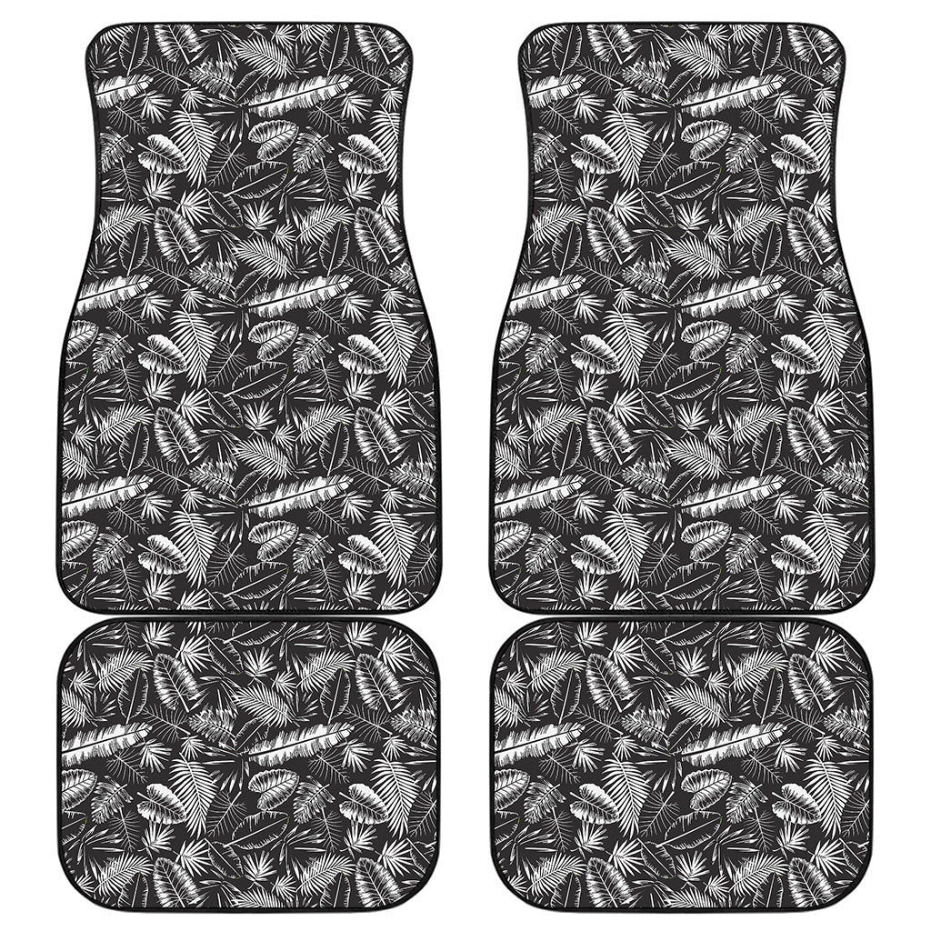 Black And White Tropical Palm Leaf Print Front and Back Car Floor Mats