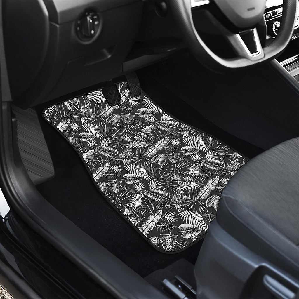 Black And White Tropical Palm Leaf Print Front and Back Car Floor Mats