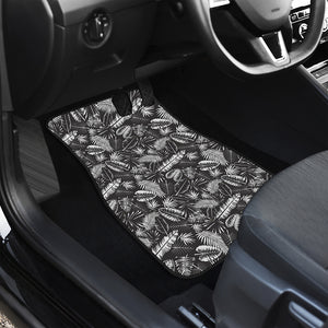 Black And White Tropical Palm Leaf Print Front and Back Car Floor Mats