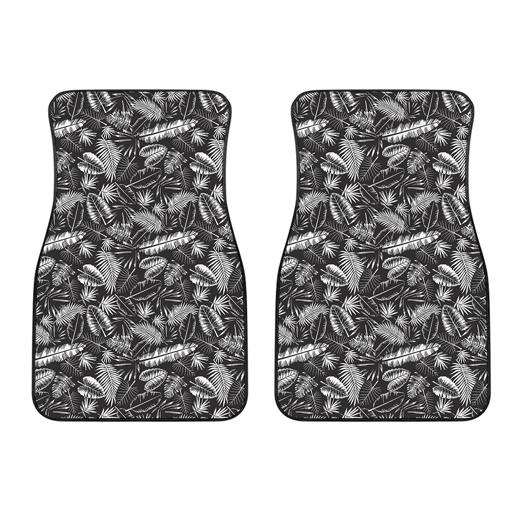 Black And White Tropical Palm Leaf Print Front Car Floor Mats