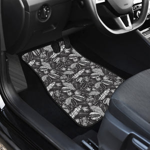 Black And White Tropical Palm Leaf Print Front Car Floor Mats