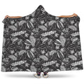 Black And White Tropical Palm Leaf Print Hooded Blanket